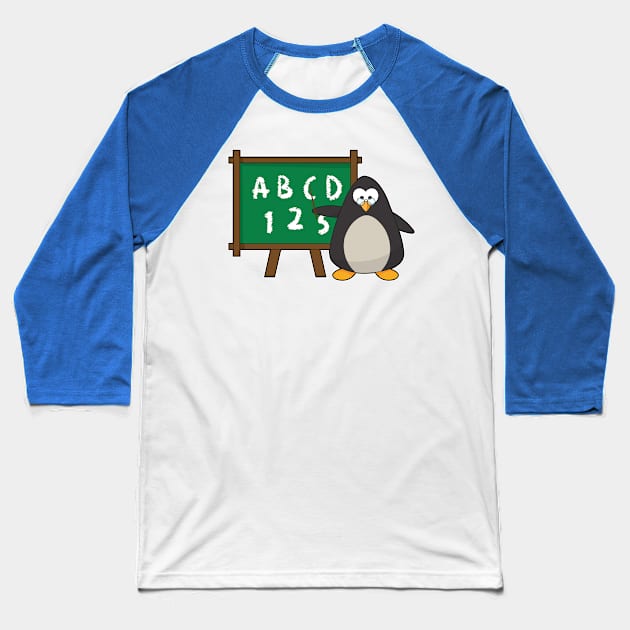 Penguin as Teacher with Blackboard in Class Baseball T-Shirt by Markus Schnabel